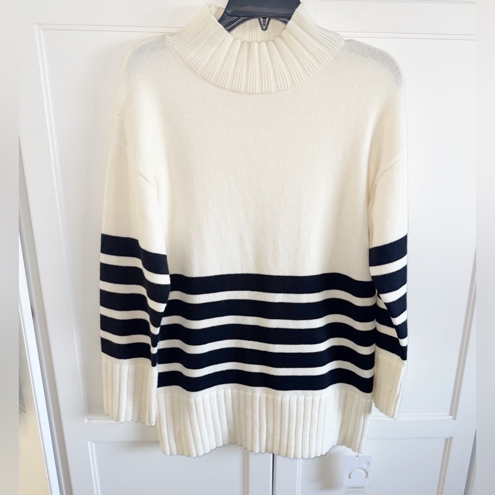 NWT Commense Miss Paris Mock Neck Stripe Sweater Black/White Women's Sweater XS - Picture 12 of 13